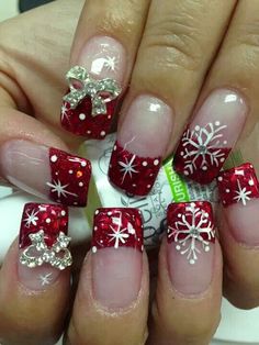 Christmas Nails With Cross, Finger Elements, Christmas Party Nails, Christmas Nail Designs Acrylic, Holidays Nails, Nail Holiday, Flag Nails, Catholic Christmas, Almond Acrylic