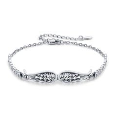 PRICES MAY VARY. ANGEL WINGS BRACELET DESIGN - This sterling silver vintage wings bracelet features a unique and elegant Celtic knot link design, perfect for adding a touch of sophistication to any outfit. The outstretched wings are designed to guard your loved ones like an angel, suitable for both men and women. HIGH QUALITY MATERIAL - Made from precious and long-lasting 925 sterling silver, this angel wings bracelet is hypoallergenic, shiny, and resistant to tarnishing and discoloration. PERFE Angel Wings Bracelet, Ali D'angelo, Angel Wings Pendant, Silver Bracelet For Women, Angel Wing Bracelet, Wings Pendant, Silver Angel Wings, Silver Bracelets For Women, Link Design