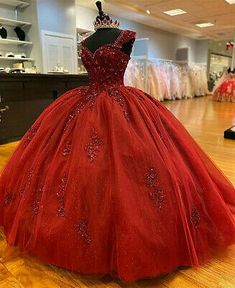 (eBay) Red Beaded Quinceanera Dresses Appliques Lace Sleeveless Sweet 16 Prom Ball Gown Dresses Quinceanera Red, Dark Red Quinceanera Dresses, Red Sweet 16 Dresses, Red Quince Dress, Red Quinceanera Ideas, Dresses Sweet 16, Quinceanera Dresses Red, Quinceanera Themes Dresses, Quinceñera Dresses