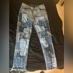 Custom Made Jeans Very Comfy Never Worn Taking Offers Patch Denim Jeans, Jeans Patch, Patched Denim Jeans, Patch Denim, Denim Patches, Patched Jeans, Jeans Color, Colored Jeans, Mens Jeans