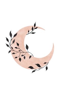 the letter c is made up of leaves and branches on top of a pink moon