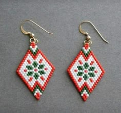 the beaded earrings are red and green