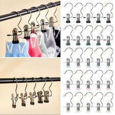 several different types of clothes hangers with hooks