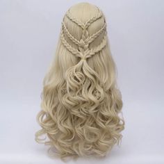 Cosplay Wig Gold Long Wavy Blonde Hair Wigs Halloween Party Costume Wig Targaryen Hair, Pelottava Halloween, Targaryen Cosplay, Daenerys Targaryen Cosplay, Medieval Hairstyles, Undercut Designs, Viking Hair, Cute Braided Hairstyles, Gra O Tron