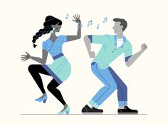 a man and woman dancing with musical notes