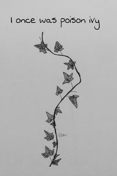 a black and white drawing of a vine with butterflies on it that says, i once was poison ivy