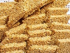 sesame seed bars stacked on top of each other