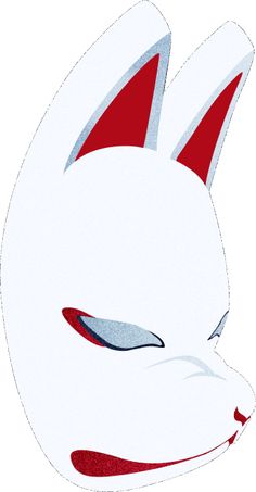 a white rabbit mask with red eyes and ears