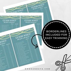 the printable guide is shown with scissors and pinstripes to make it look like they