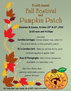 an advertisement for the fall festival and pumpkin patch