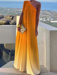 Orange Off-shoulder Maxi Dress For Summer, Yellow Off-shoulder Maxi Dress For Summer, Orange One Shoulder Maxi Dress For Summer, Orange One-shoulder Maxi Dress For Beach, Orange One-shoulder Beach Maxi Dress, Orange One Shoulder Maxi Dress For Beach, Sleeveless Maxi Dress Summer, Pleated Dresses, Maxi Dress Summer