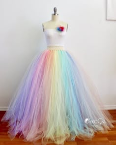 Pastel Rainbow Maxi Tulle Skirt – C'est Ça New York Rainbow Gown, Parade Costumes, Maxi Tulle Skirt, Skirt Puffy, Diy Tulle Skirt, Rainbow Wedding Dress, Long Skirt For Women, Diy Tulle, Tule Rok