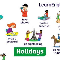 an english poster with pictures of people and places around the world, including words that say holidays