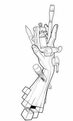 a drawing of a hand holding something in it's palm and pointing to the sky