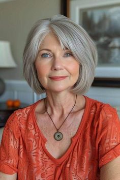 Med Grey Hair Over 50, Short Bob Grey Hair Over 50, Grey Bob Hairstyles Over 50 With Fringe, Wavy Gray Hair Over 50 Bob Hairstyles, Gray Bob Hairstyles, Classic Bob Haircut Older Women Over 50, Diane Keaton Grey Hair, 90s Short Bob, Straight Bobs