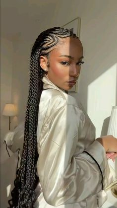 Braids With Hair Added In, Graduation Hairstyles With Braids, Holiday Braids Black Women, Braids For Graduation, Thick Braids For Black Women, Long Fulani Braids Hairstyles, Summer Braid Ideas, Tyla Braids Styles, Tyla Hairstyles