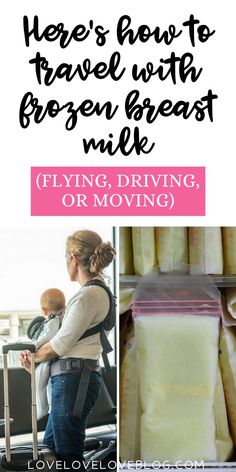 Frozen breast milk and a mom and baby with luggage in an airport. Breastfeeding Snacks, Travel With Baby, Freezer Packs, Registry Must Haves, Baby Routine