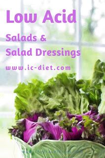 lettuce in a green bowl with the words low acid salads and salad dressings