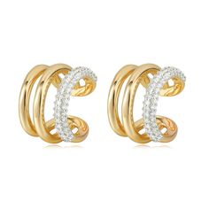 PRICES MAY VARY. SPARKLING EAR CUFFS. These dainty and stunning earcuffs are the perfect accessory for your ears! Simple, cute, and elegant. Ear cuffs for women's non piercings boast a captivating design that beautifully wraps around your ear, creating an illusion of multiple piercings. PREMIUM QUALITY. Premium 4A cubic zirconia stones, 14K Gold Plated over Brass, long-lasting finish that is nickel-free, lead-free, and hypoallergenic. Crafted with precision, these ear clips are designed to secur Cuff Earring, Multiple Piercings, Ear Clips, Gold Ear Cuff, Ear Cuff Earings, Earring For Women, Hypoallergenic Jewelry, Jewelry Images, Ear Cuffs