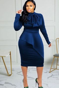 [US$18.49] Plus Size Bow-tie Decor Bodycon Dress Corporate Gowns, Official Dresses, Corporate Dress, Plus Size Bodycon Dresses, Plus Size Bodycon, Elegant Dresses Classy, Women Bodycon Dress, Bow Collar