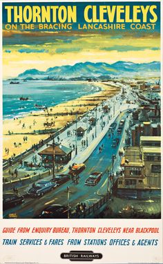 an old poster shows cars driving on the beach