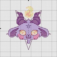 a cross stitch pattern with an image of a purple dog's head on it