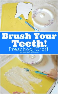 Dental Health Preschool Craft-- Brush Your Teeth! Fun process art activity to use during a dentist or tooth theme week. #artsandcraftsforchildren, Teeth Preschool, Tooth Preschool, Preschool Dental Health, Dental Health Preschool Crafts, Health Preschool, Dental Health Preschool