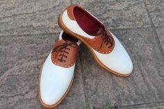 LeatherLooms Handmade Men Classic Brown White Oxford Lace up Derby Dress Shoes on Storenvy