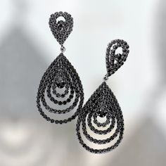 Black Single Earring For Wedding, Elegant Hoop Clip-on Earrings For Party, Black Elegant Hoop Earrings, Hoop Chandelier Earrings For Party, Elegant Hoop Chandelier Earrings For Party, Formal Black Hoop Earrings, Black Teardrop Earrings For Evening, Black Diamond Drop Earrings For Evening, Evening Black Diamond Drop Earrings