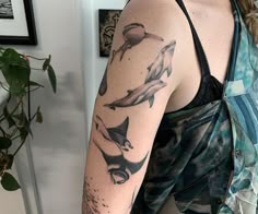 a woman with a dolphin tattoo on her arm