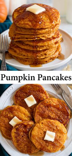 pumpkin pancakes with butter and syrup on top