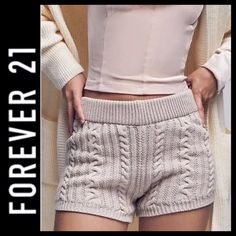 Nwt F21 Cable Knit High-Rise Shorts Sz Various Elasticized Waistband High-Rise Cozy And Comfortable Cable Knit Oyster Grey Waist Measures Approx 14.5”(M) 15.5”(L) Across Rise Approx 12.5” Inseam Approx 2.5” Cotton/Acrylic Orig. $24 Trendy Knit Shorts For Spring, Shorts Pattern, High Rise Shorts, Knit Shorts, Patterned Shorts, Cable Knit, Forever 21, High Rise, Cable