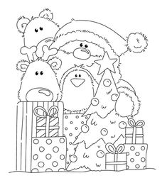 a black and white drawing of teddy bears with presents