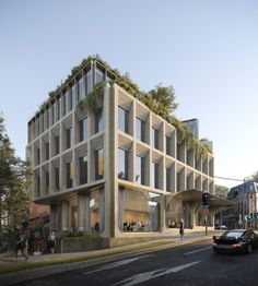 an artist's rendering of a building with plants growing on the side of it