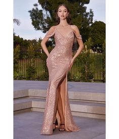 Cinderella Divine  Rose Gold Sequin Cold Shoulder Bridesmaid Gown Rose Gold Bridesmaids Dresses, Rose Gold Wedding Dress Bridesmaid, Rose Gold Maid Of Honor Dress, Quinceanera Mom Dress, Rose Gold Dress Bridesmaid, Quince Mom Dress, Rose Gold Dress Long, Rose Gold Dress Outfit, Rose Gold Dress Prom