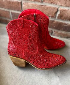 Corkys Shine Bright Red Rhinestone Boots Rhinestone boots Red Super sparkly! Inside zipper Cushy insole Approximately 2.5" heel Runs true to size If in between sizes or have wider feet recommend sizing up Rhinestone Boots, Sequin Boots, Red Boots, Red Sequin, Red Rhinestone, Dog Hair, Shine Bright, Jewelry Bags, Shoe Box