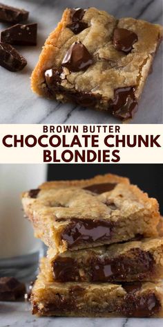 Collage of 2 photos of chocolate chunk blondies Copycat Crumbl Cookie, Crumbl Cookie Recipe, Chocolate Chunk Blondies, Chocolate Chunk, Easy Baking Recipes Desserts, Melted Chocolate, Sweet Snacks Recipes, Baked Dessert Recipes