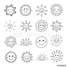 hand drawn doodle sun and moon icons in black and white on a white background