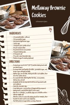 a recipe for brownie cookies on a table