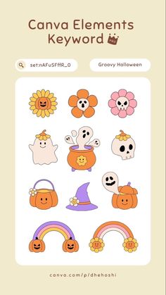 an image of halloween themed stickers on a computer screen, with the text canva elements keyword