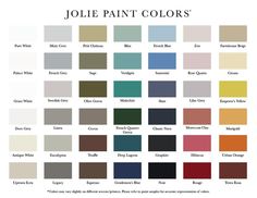 the color chart for jolie paint colors