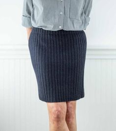 Whether you knit it short and sweet or long and lean, the Ribbed Pencil Skirt is a wardrobe staple. This simple skirt is pressed out from hip to hemline for a smooth fit that skims the hips without clinging. Comprised of two rectangles knit flat and then seamed together, it’s easy to customize this skirt for yourself. Fitted Knit Lined Skirt, Fitted Knit Skirt With Lining, Knit Pencil Skirt For Fall, Knee-length Ribbed Fitted Bottoms, Fitted Ribbed Knit Skirt, Casual Knee-length Knit Bottoms, Fitted Knit Pencil Skirt, Fitted Knit Skirt For Work, Ribbed Knit Pencil Skirt