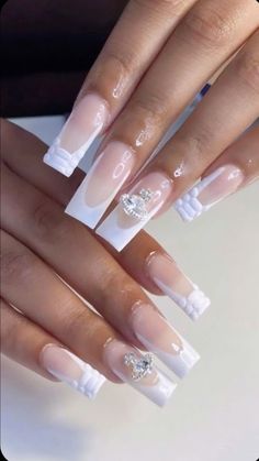 Cloudy Acrylic Nails, White Y2k Nails, French Tips With Charms, Long Length Nails, Snoopy Nails, Wedding Acrylic Nails, Red Acrylic Nails, Nails Coffin Short