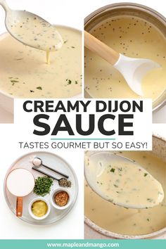 creamy dijon sauce in a pot with spoons and ingredients to make it