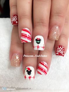 Disney Nails Christmas Mickey Mouse, Pixar Nails, Disney World Nails, Minnie Nails