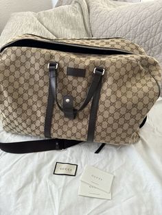 Monogram Dollar Calfskin Boston Duffle Bag Used on 2 separate weekend trips. Like new. No defects. Gucci Overnight Bag, Monogrammed Duffle Bag, Weekend Trips, Calf Skin, Bags Handbags, Duffle Bag, Boston, Shoe Accessories, Bag Lady