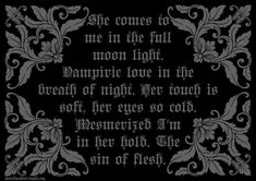 a black and white cross stitch pattern with the words, she comes to me in the full moon light