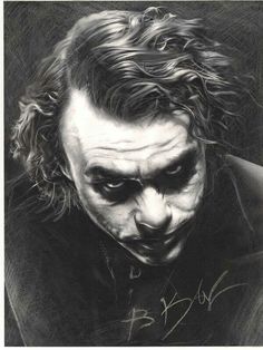 a drawing of the joker in black and white