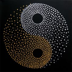 a painting with white and yellow dots in the shape of a yin - yang