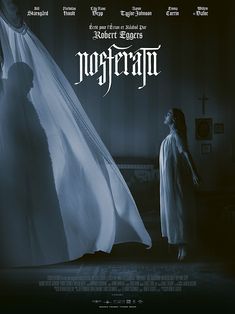 a movie poster with a woman standing in front of a white dress and ghost behind her